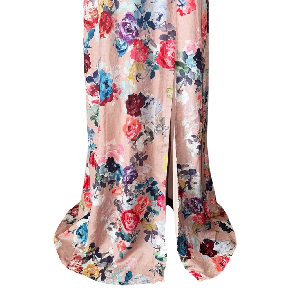 Adrianna Papell Dress Size 16 Blush Pink Floral Print Satin Jacquard Halter Gown - Picture 6 of 16